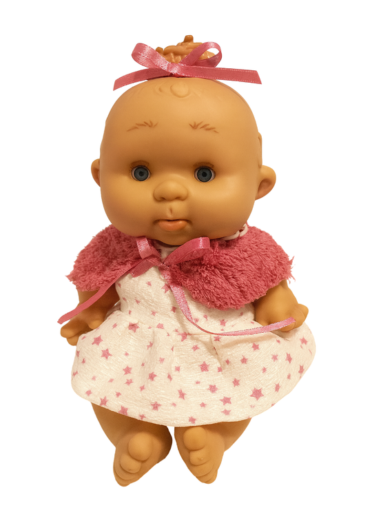 Papusa Parfumata cu Rochita Crem cu Stelute Magenta si Capa Magenta - 26 cm - 0439 - Nines