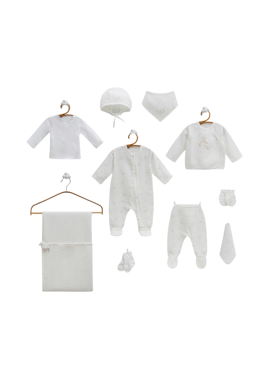 Set 10 Piese Maternitate Muselina Crem cu Ratuste ZK2276 Mell Sweet Baby