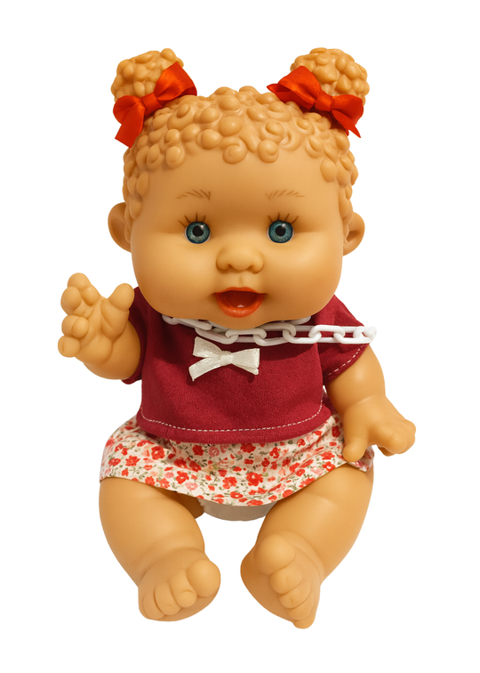 Papusa Parfumata cu Fustita Imprimeu Floricele si Bluzita Grena - 26 cm Nines