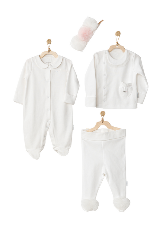 4 Piece Set Cream Jumpsuit Blouse Pants and Headband with Tulle Tassels AC24501 Andywawa