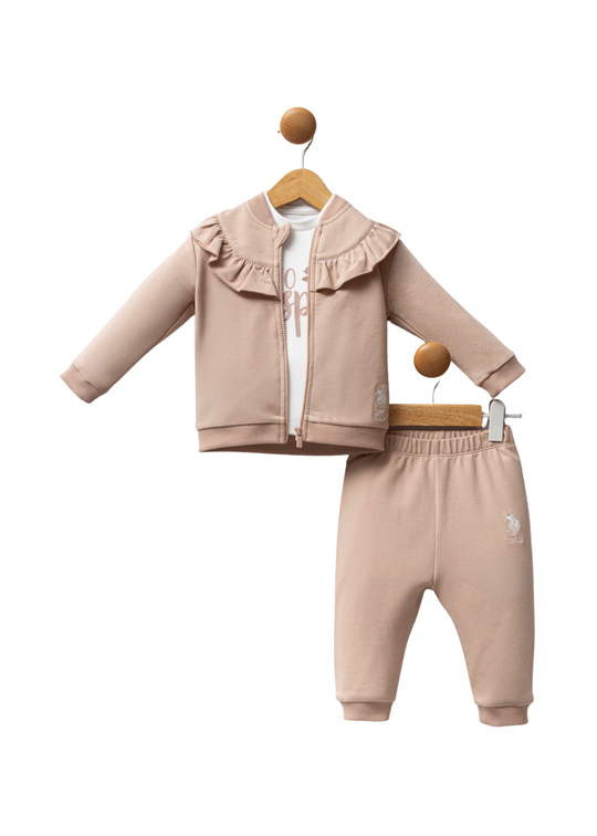 Trening 3 Piese Bej cu Alb USB2723 Us Polo Assn