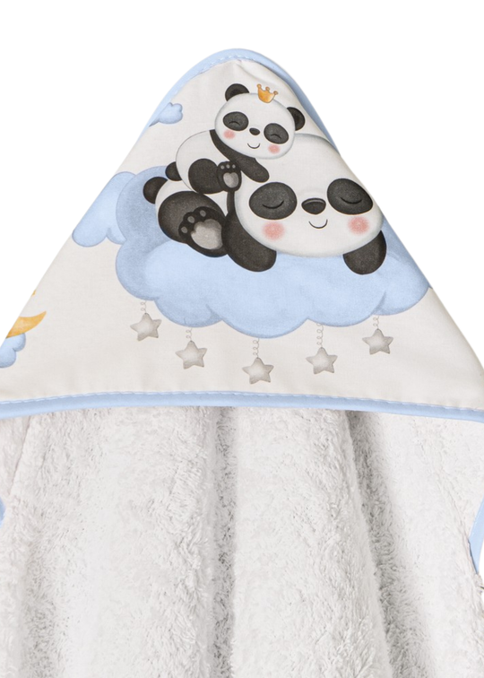 Prosop cu Capison 100x100 cm Alb-Bleu cu Ursuleti Panda D1226-11 InterBaby