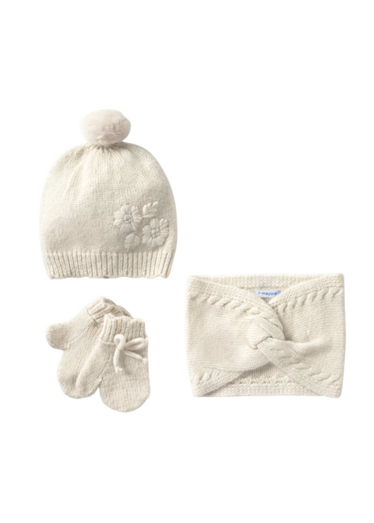 Set of 3 Knitted Hat, Scarf and Gloves Cream 10019 Mayoral