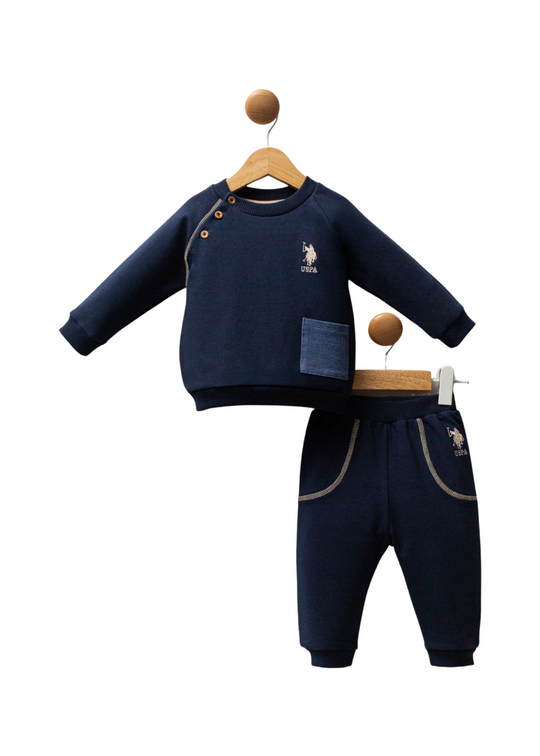 Trening 2 Piese Bleumarin cu Cusaturi in Contrast Bej USB2521 us Polo Assn