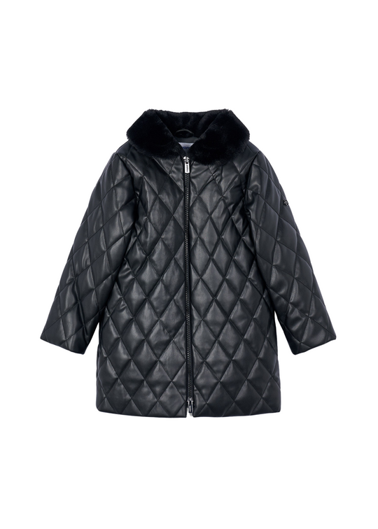 Geaca Lunga Matlasata Neagra cu Guler Blana 4445 Mayoral