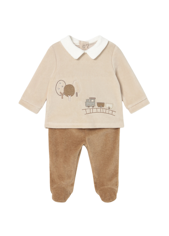 Set of 2 Velor Blouse and Pants Beige with Brown 2562 Mayoral