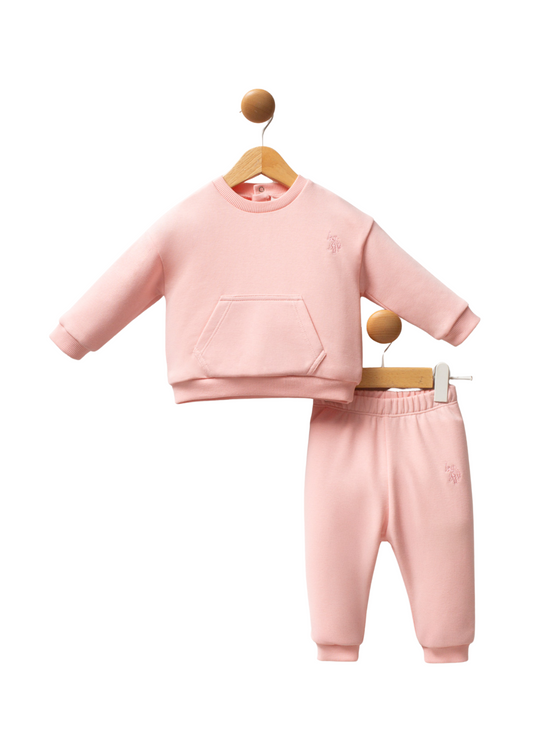Trening 2 Piese Roz Hanorac Oversize cu Buzunar si Pantaloni Lungi USB2718 Us Polo Assn