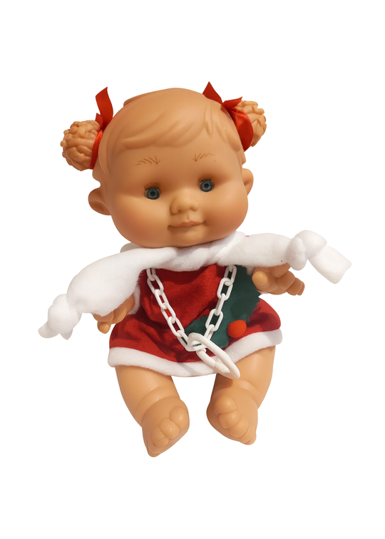 Papusa Parfumata Xmas Craciunita cu Rochita Rosie si Fular Alb - 26 cm - 0489 - Nines
