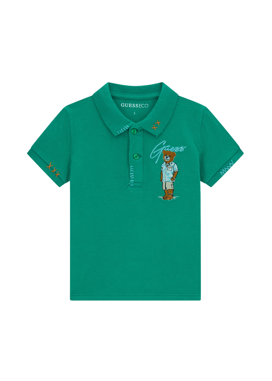 Guess Men's Green Short Sleeve Polo Shirt with Bear N6GP01 K9WF4 G8BE