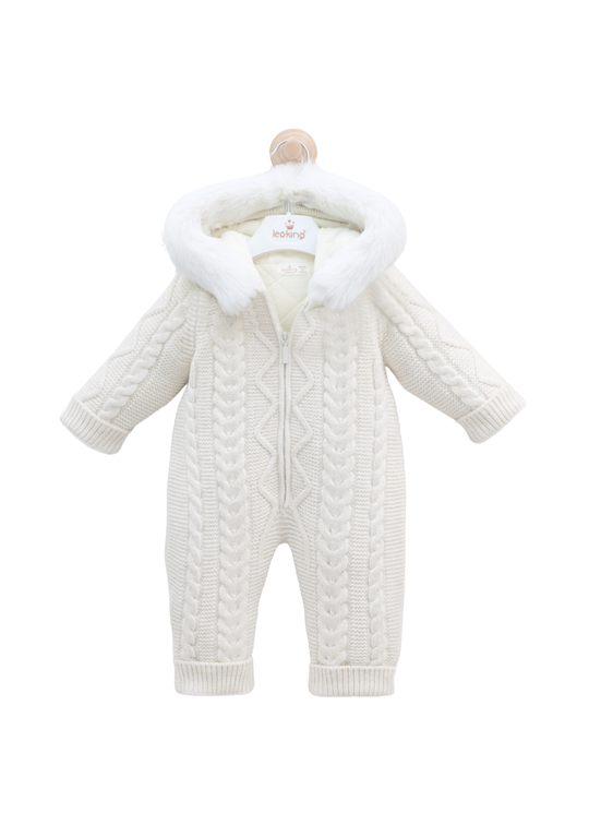 Combinezon Ivory cu Lana Merinos cu Blana la Guler si Fermoar 9420 Leo King