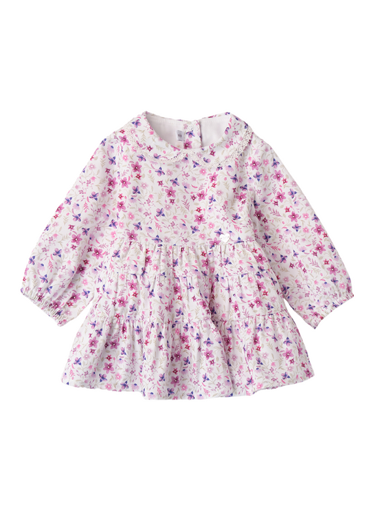 Cream Long Sleeve Dress with Purple FlorI Print 3A751.00 Miniband