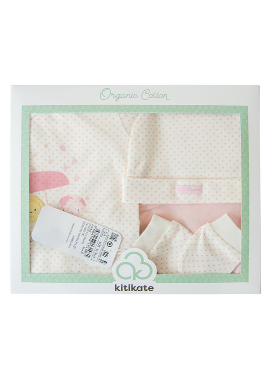 5 Piece Set Newborn Organic Cotton Cream with Pink Picks S31481 Kitikate