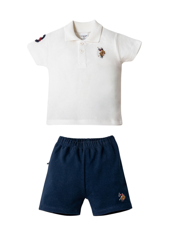 Set of 2 Pieces White Polo Shirt and Navy Blue Shorts USB2885 V1 Us Polo Assn
