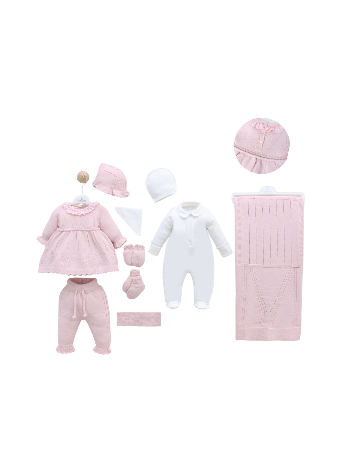 Set 8 Piese Maternitate Tricotat cu Lana Merinos Roz Rochie 3440 Leo King