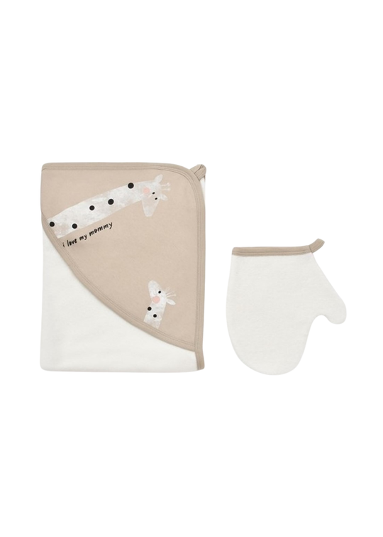 Prosop Crem Bumbac Organic cu Capison Bej cu Girafa si Mansusa CSY5956 Baby Cosy