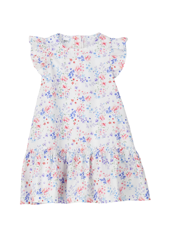 Rochie Fara Maneci Alba cu Imprimeu Flori Albastre si Roz 4.G501/G0 iDO