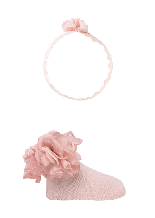 Headband and Socks Set with Pink Flower 9869 Mayoral