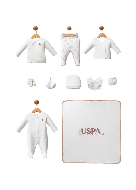 Set 10 Piese Maternitate Ivory cu Imprimeu Bej Gaste USB2704 Us Polo Assn