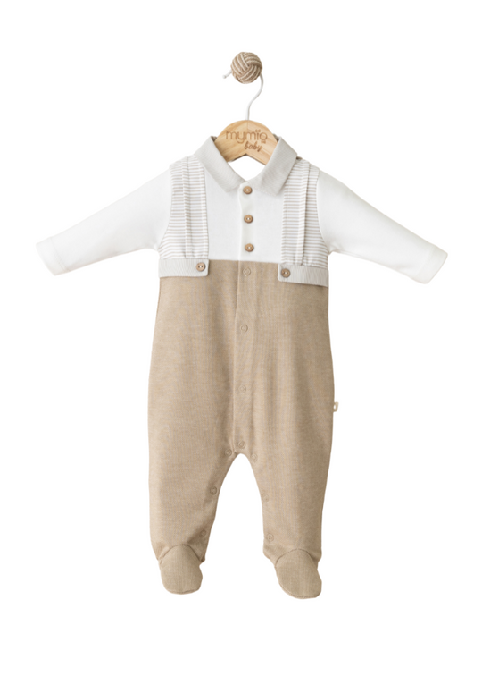 Cream Beige Long Jumpsuit with Collar 5665 MyMio