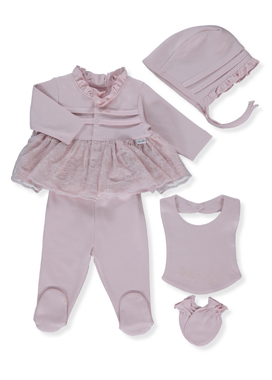 5 Piece Set Newborn Powder Pink with Lace Pure Lady Z939 Bebetto
