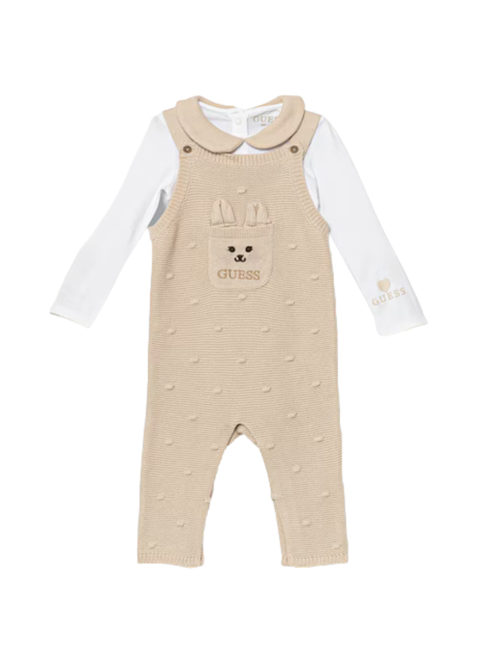 Set 2 Piese Salopeta Lunga Tricotata Bej si Body cu Maneca Lunga S5YG09 K6YW1 G1ET Guess