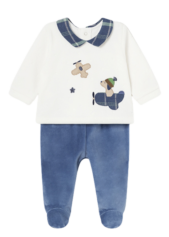 Set of 2 Velor Cream Blouse and Blue Pants 2512 col 77 Mayoral