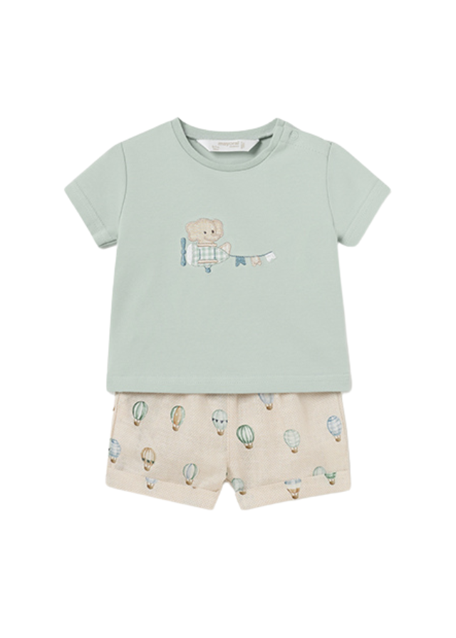 AnneBebe - Set 2 Piese, Tricou Verde cu Elefant si Pantaloni Scurti cu Imprimeu 1205 Mayoral