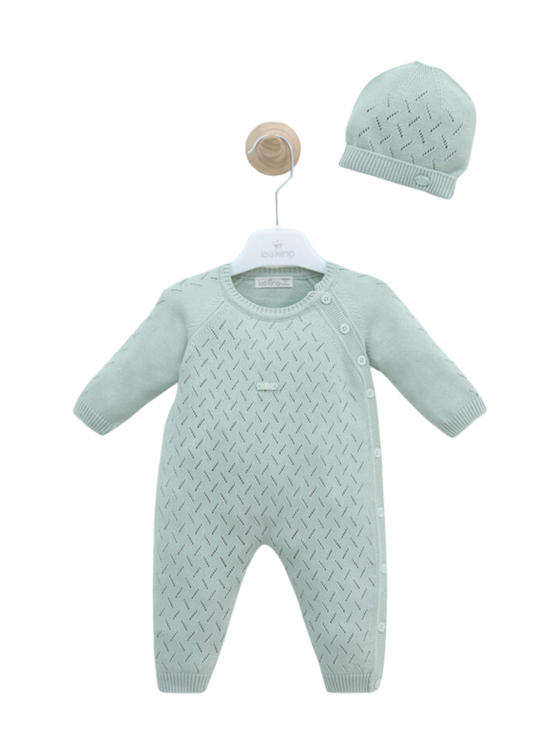 Set Salopeta Lunga Tricotata Verde cu Fes 7456 Leo King