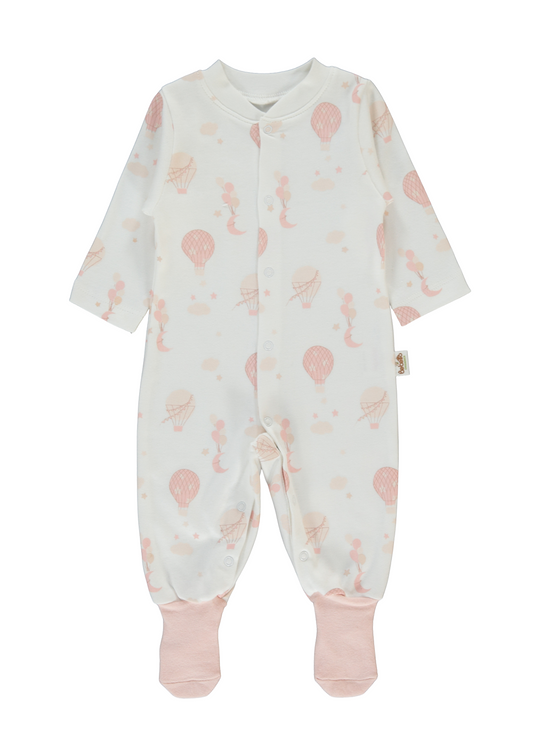 Salopeta Lunga Crem cu Imprimeu Baloane Roz T4037 Bebetto