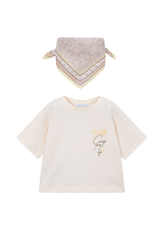 Tricou Crem cu Maneca Scurta cu Esarfa Bej 3009 Mayoral