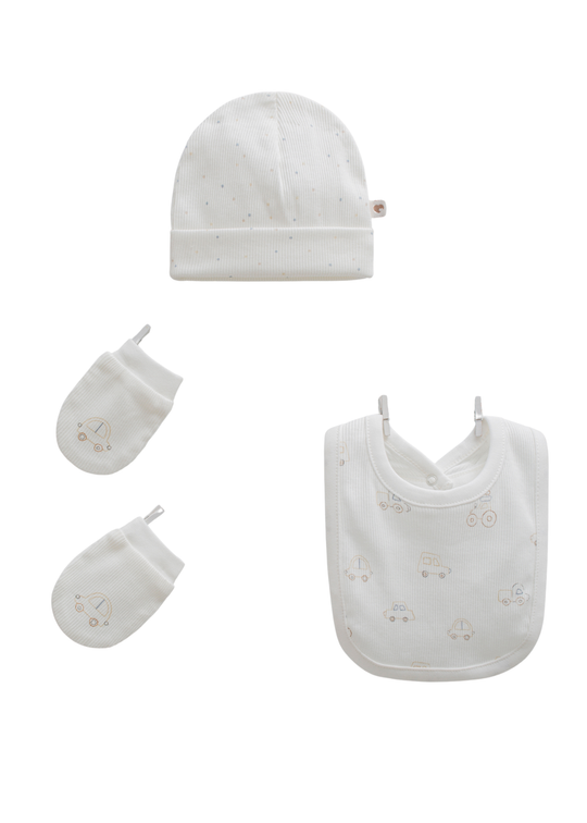 Set 3 Piese Fes, Baveta si Manusi Crem cu Masini Fist Car TAE2234 Mell Sweet Baby