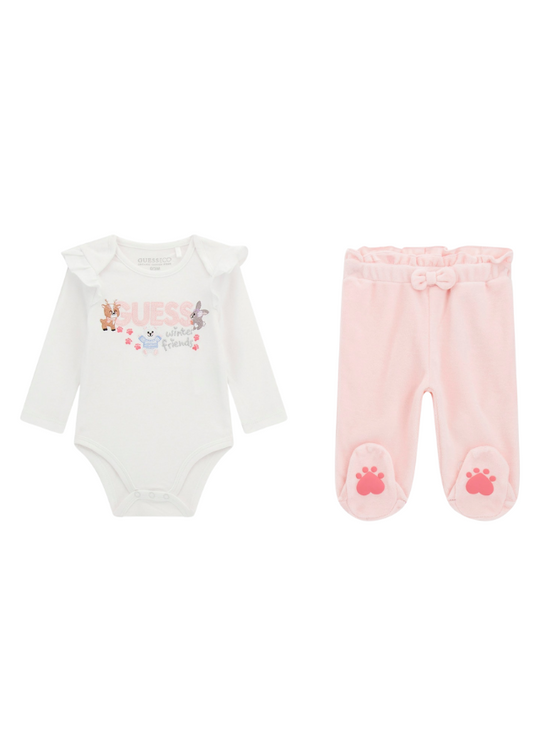 Set of 2 Cream Body with Long Sleeves and Pink Long Pants S4BG11 KA6W4 G011 Guess