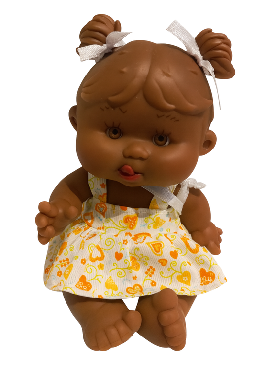 Papusa Parfumata Negresa cu Imprimeu Floricele Portocalii - 21 cm - 0494 - Nines