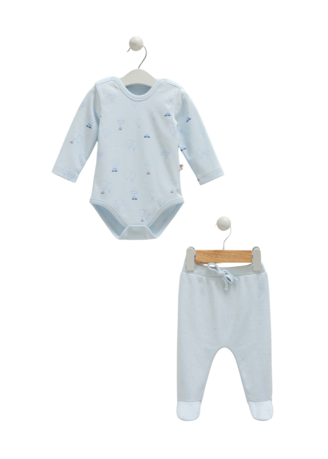 Set Body cu Maneca Lunga si Pantaloni Bleu cu Masini Flying Cars BPE1201 Mell Sweet Baby