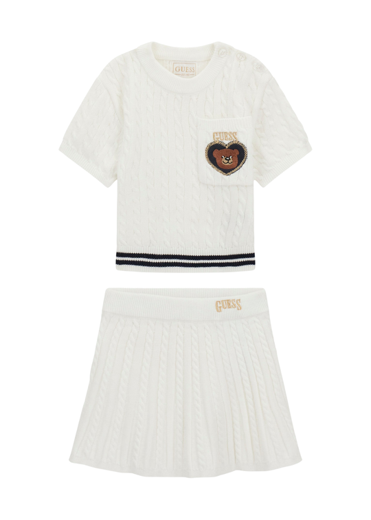 Set 2 Piese Tricotat Crem Bluza cu Maneca Scurta si Fusta K6RG08 Z37L1 G012 Guess