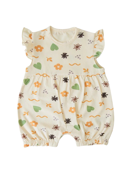 Salopeta Scurta Bej cu Flori Portocalii S60178 Kitikate