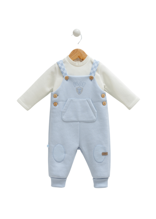 Set 2 Piese Salopeta Bleu cu Bretele si Bluza Crem 1065 Mell Sweet Baby