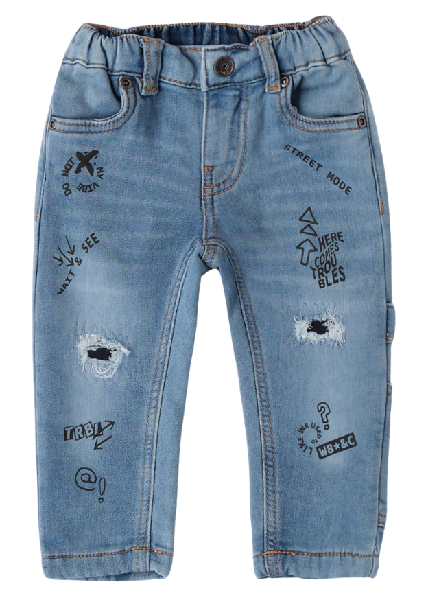 Pantaloni Lungi Denim Albastru Deschis cu Desene 4.A498.00 col 7310 iDO