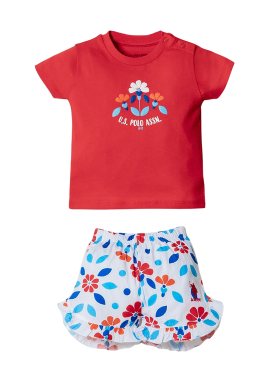 2-Piece Coral T-Shirt and White Shorts Set with Floral Print USB2999 V1 U.S. Polo Assn.
