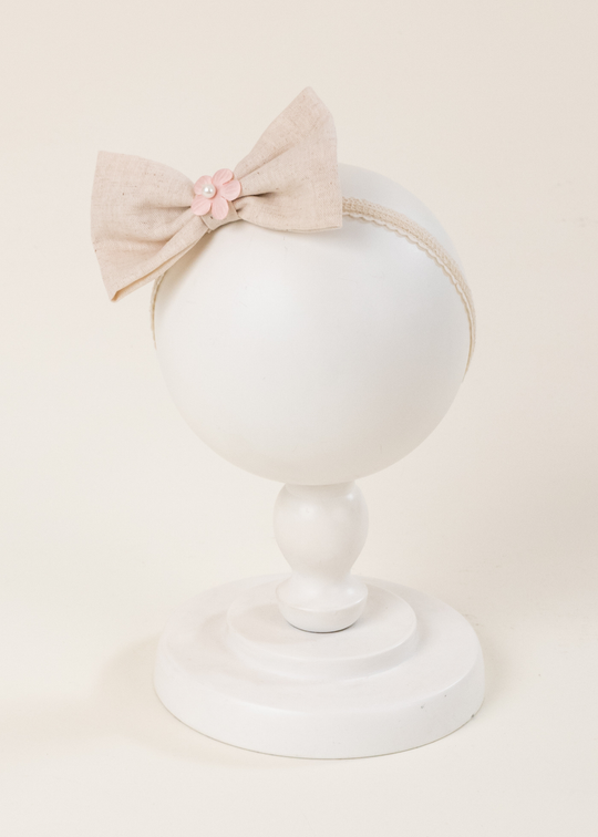 Headband Bow In Cappuccino Pink Flower
