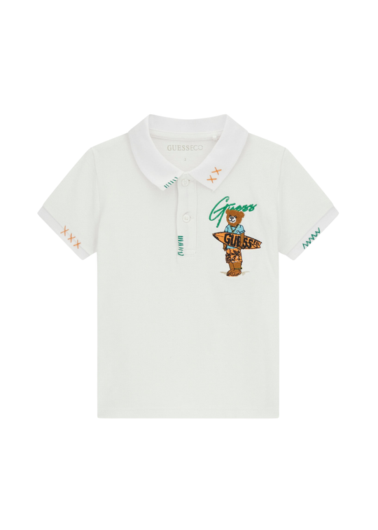 Guess White Short Sleeve Polo Shirt with Bear N6GP01 K9WF4 G011