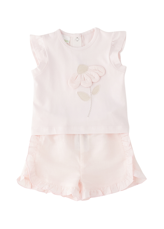 Set 2 Piese Roz Top cu Floare si Pantaloni Scurti 4.G212/00 iDO