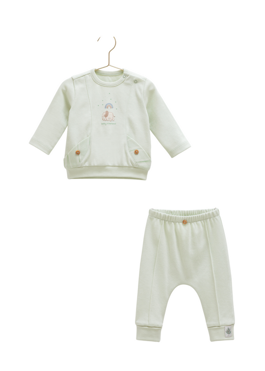 Set 2 Piese Bumbac Bluza si Pantaloni Lungi Verzi cu Elefant TKE1835 Mell Sweet Baby