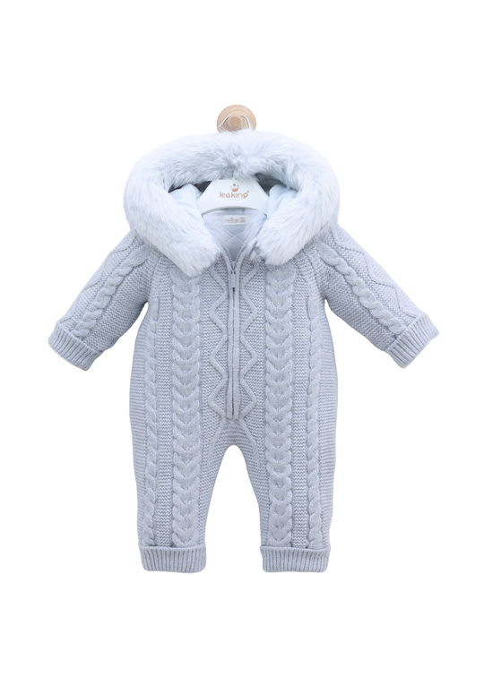 Combinezon Bleu cu Lana Merinos cu Blana la Guler si Fermoar 9420 Leo King