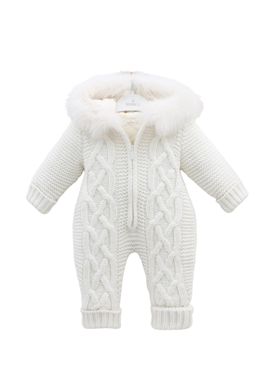 Combinezon Ivory cu Lana Merinos cu Blana la Guler si Fermoar 9418 Leo King