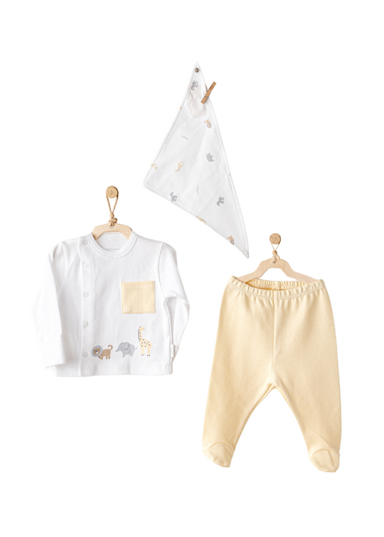 Set 3 Piese Alb cu Galben Bluza Pantaloni si Baveta AC25807 Andywawa