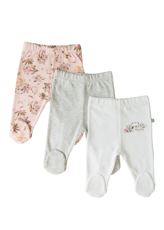 Set of 3 Pairs of Pink and Gray Cat Leg Organic Cotton Pants S23042 Kitikate