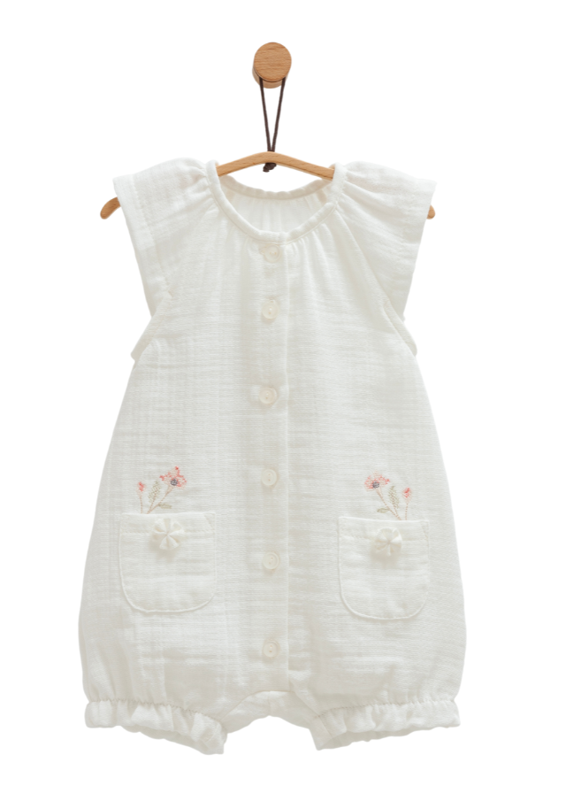 Salopeta Scurta Muselina Crem cu Nasturi Little Girl TK1659 Mell Sweet Baby