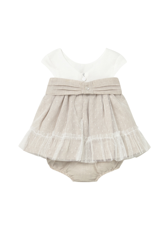 Rochie cu Maneca Scurta Crem cu Bej cu In si Tulle cu Chilotel 1887 Mayoral