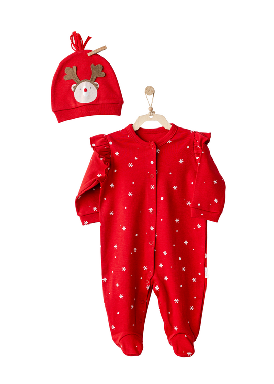 Set Salopeta Lunga Rosie cu Imprimeu Fulg de Nea si Fes AC25328 Andywawa